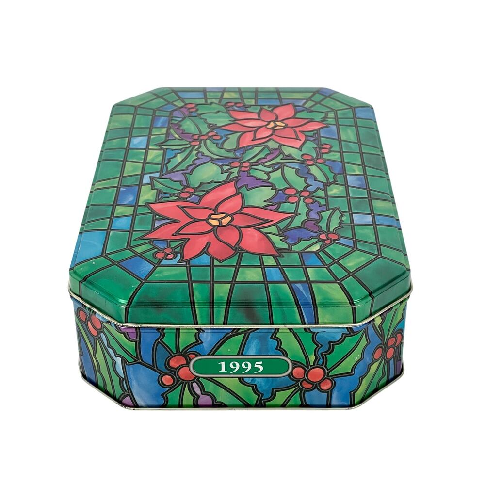 Poinsettia Christmas Tin Box by Milky Way Decorative Mosaic Collectible VTG 1995